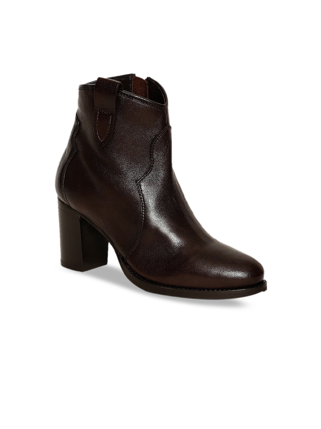 

Saint G Women Tan Brown Solid Leather Heeled Boots