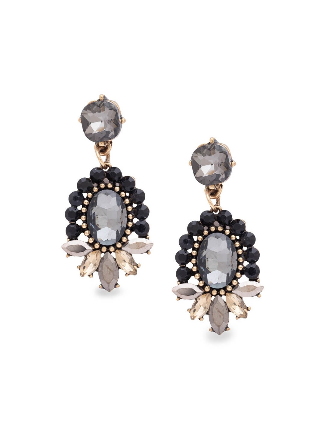 

Globus Gold-Plated & Black Floral Drop Earrings