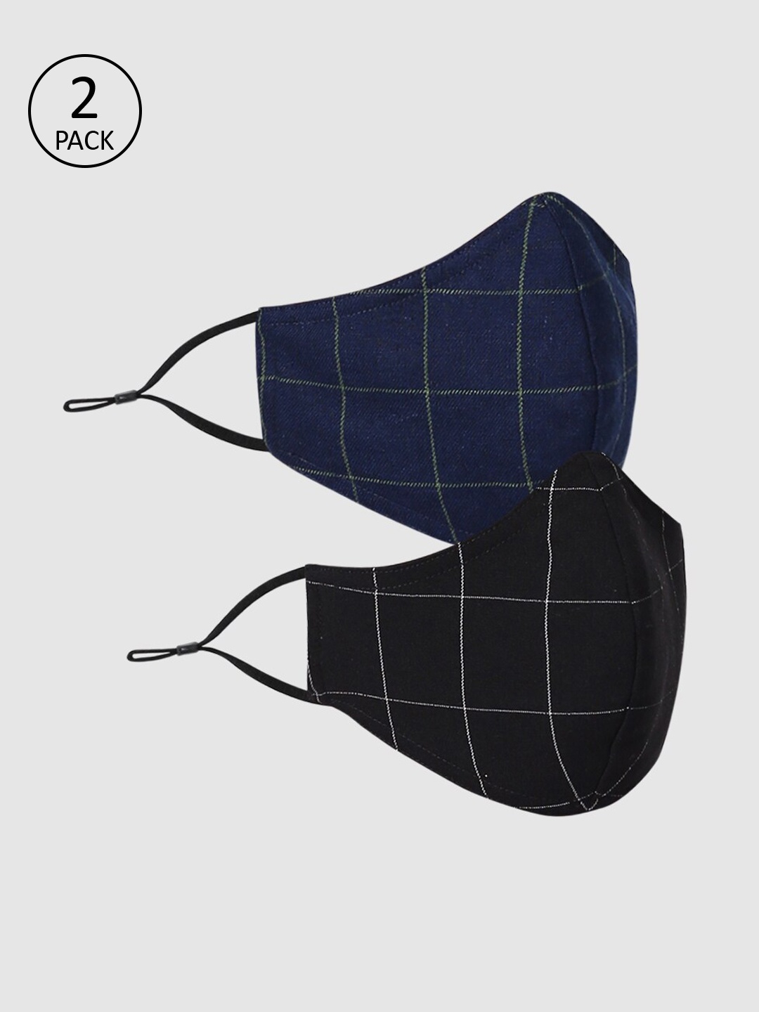 

ONLY Women 2 Pcs Checked 3-Ply anti-Pollution Reusable Cloth Masks, Black