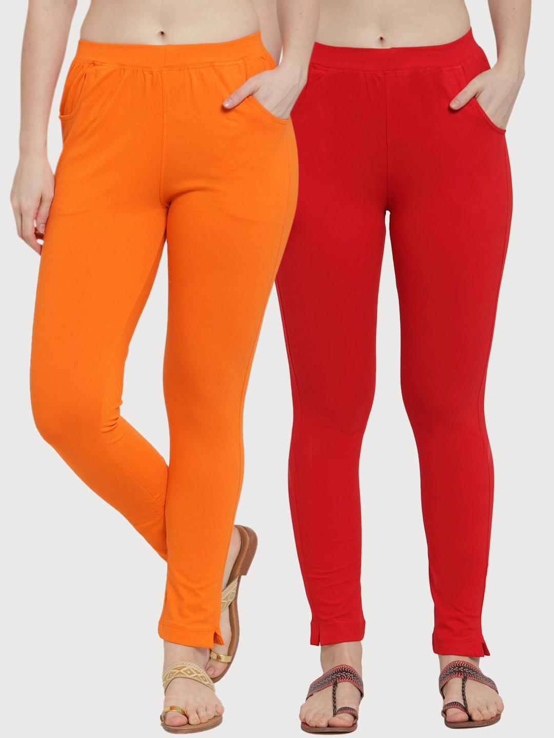 

TAG 7 Women Pack Of 2 Solid Straight-Fit Ankle-Length Leggings, Red