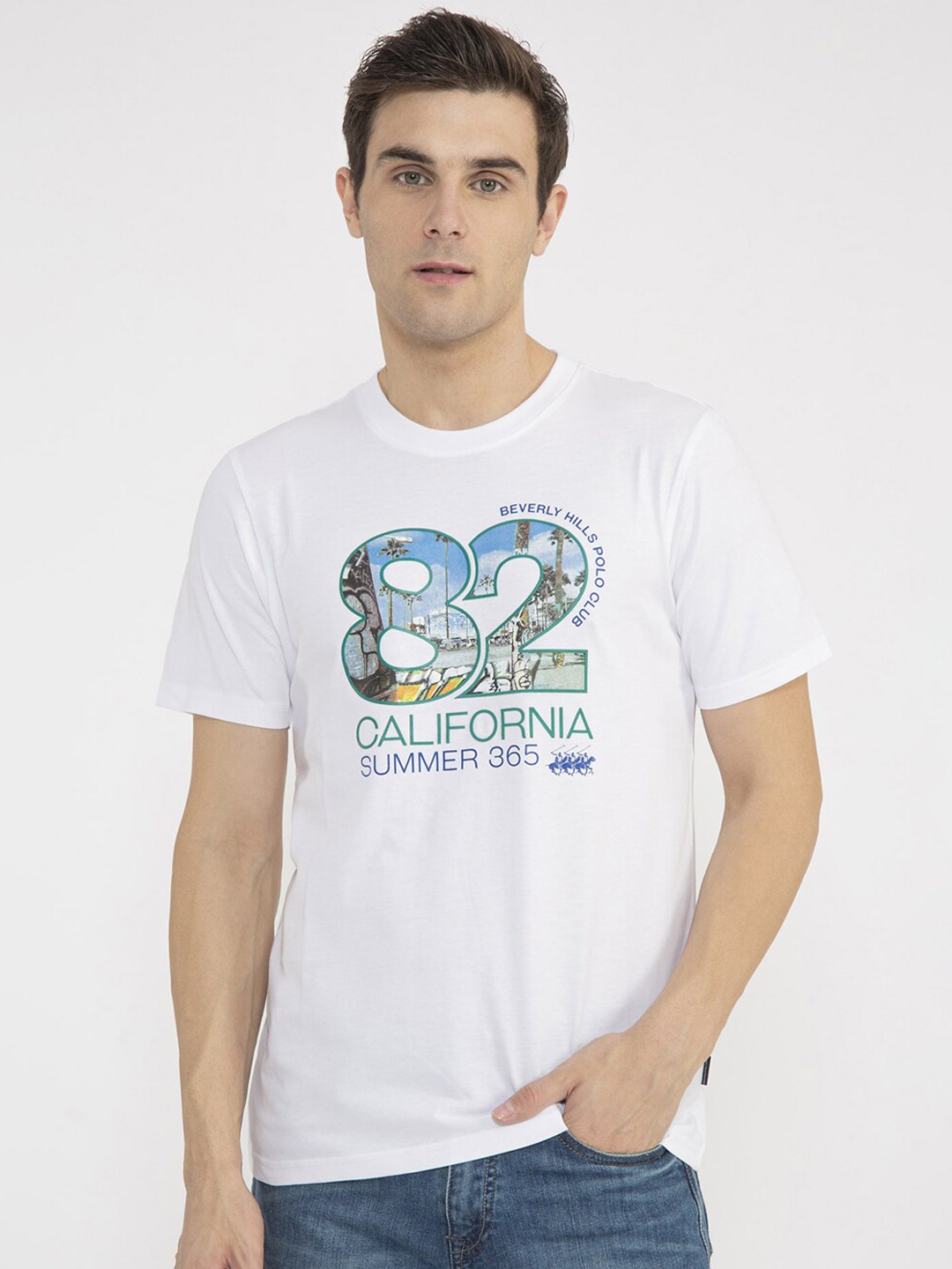 

Beverly Hills Polo Club Men White Printed Round Neck T-shirt