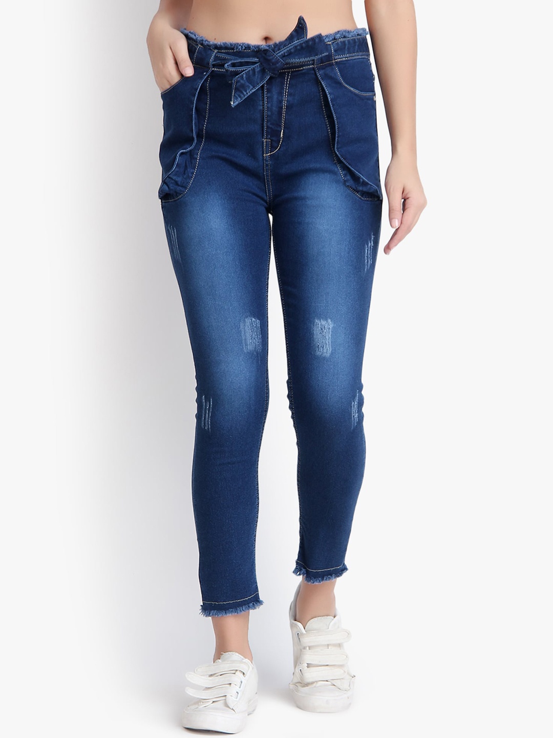 

Perfect Outlet Women Navy Blue Skinny Fit Mid-Rise Low Distress Jeans