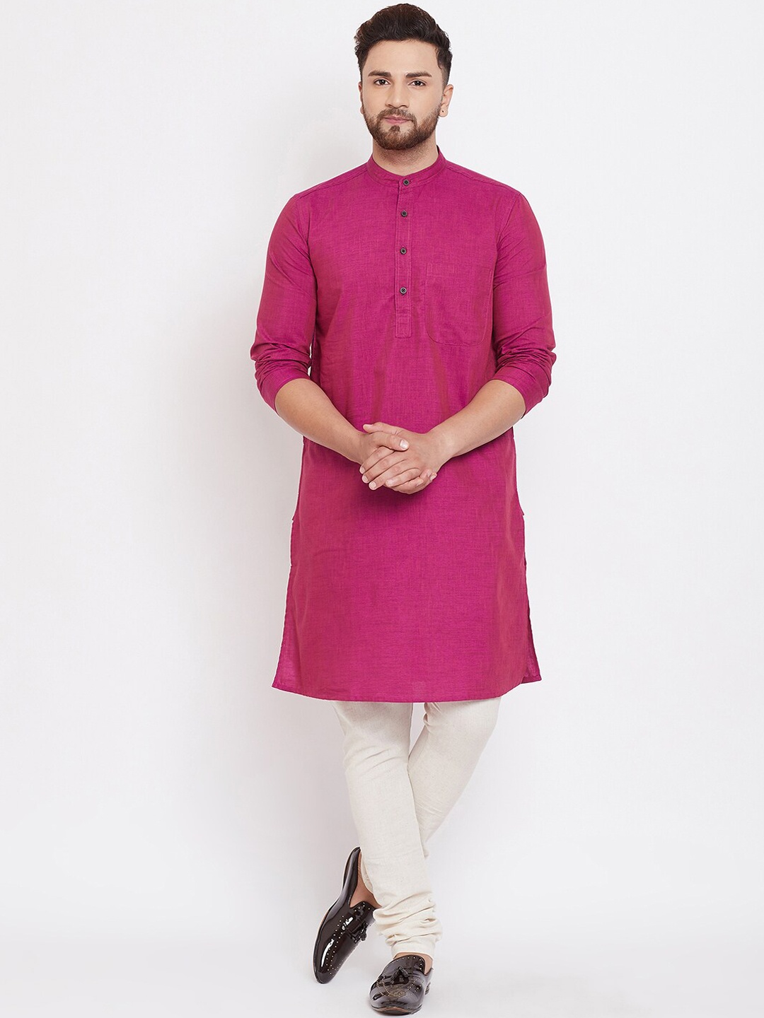 

even Men Pink Solid Straight Kurta