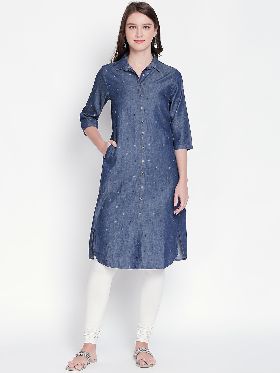

RANGMANCH BY PANTALOONS Women Navy Blue Printed A-Line Kurta