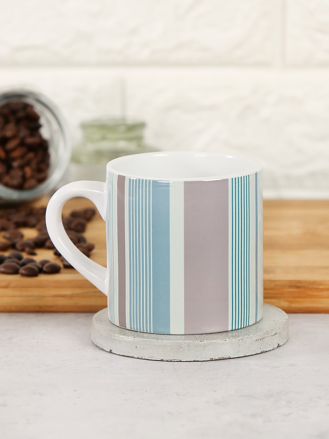 

India Circus by Krsnaa Mehta White & Blue Striped Ceramic Atropy Espresso Mug
