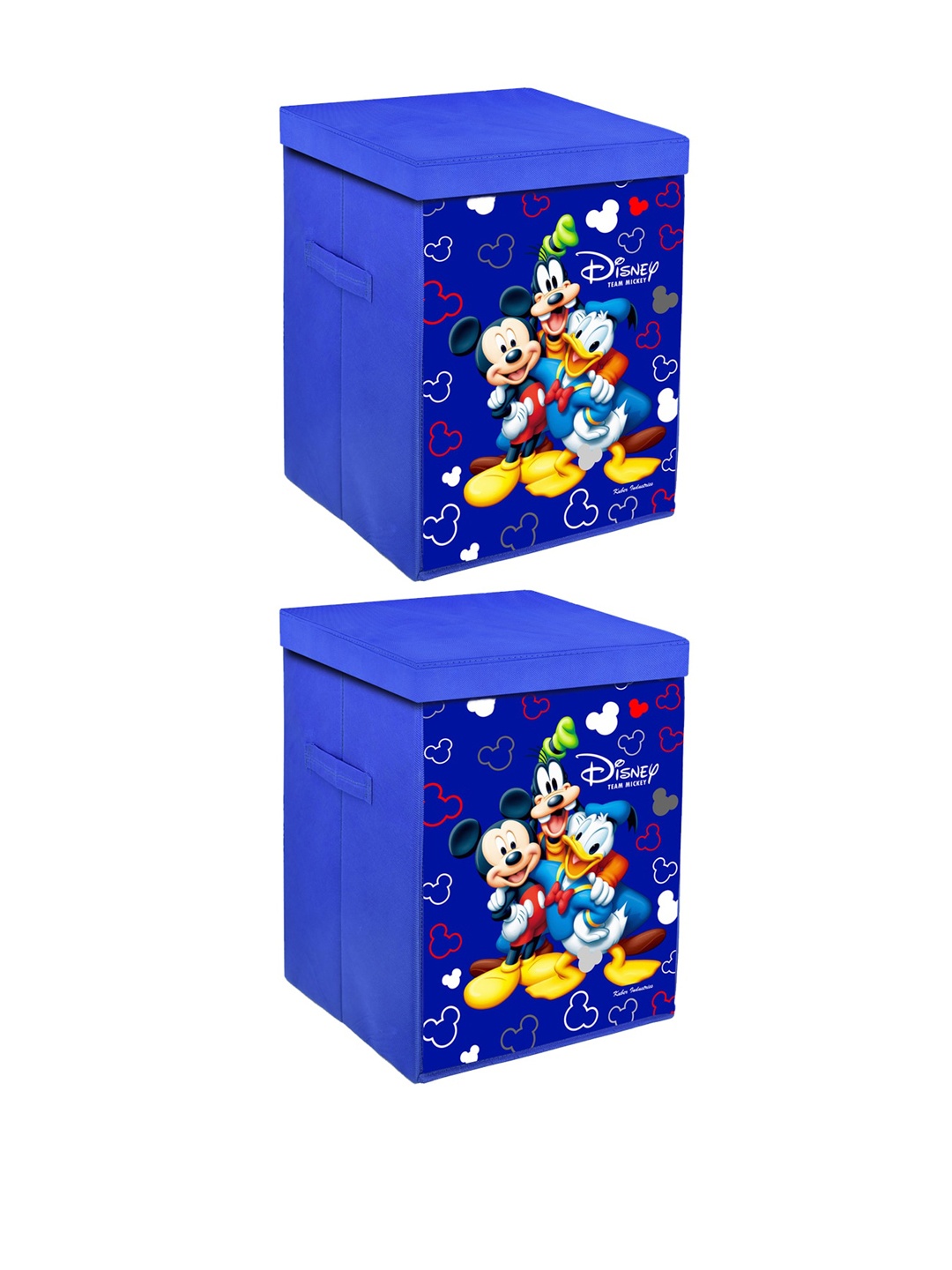

Kuber Industries Set of 2 Blue Printed Disney Team Mickey Multi-Utility Foldable Storage Basket with Lid