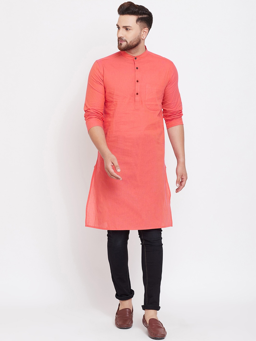 

even Men Coral Solid Straight Kurta