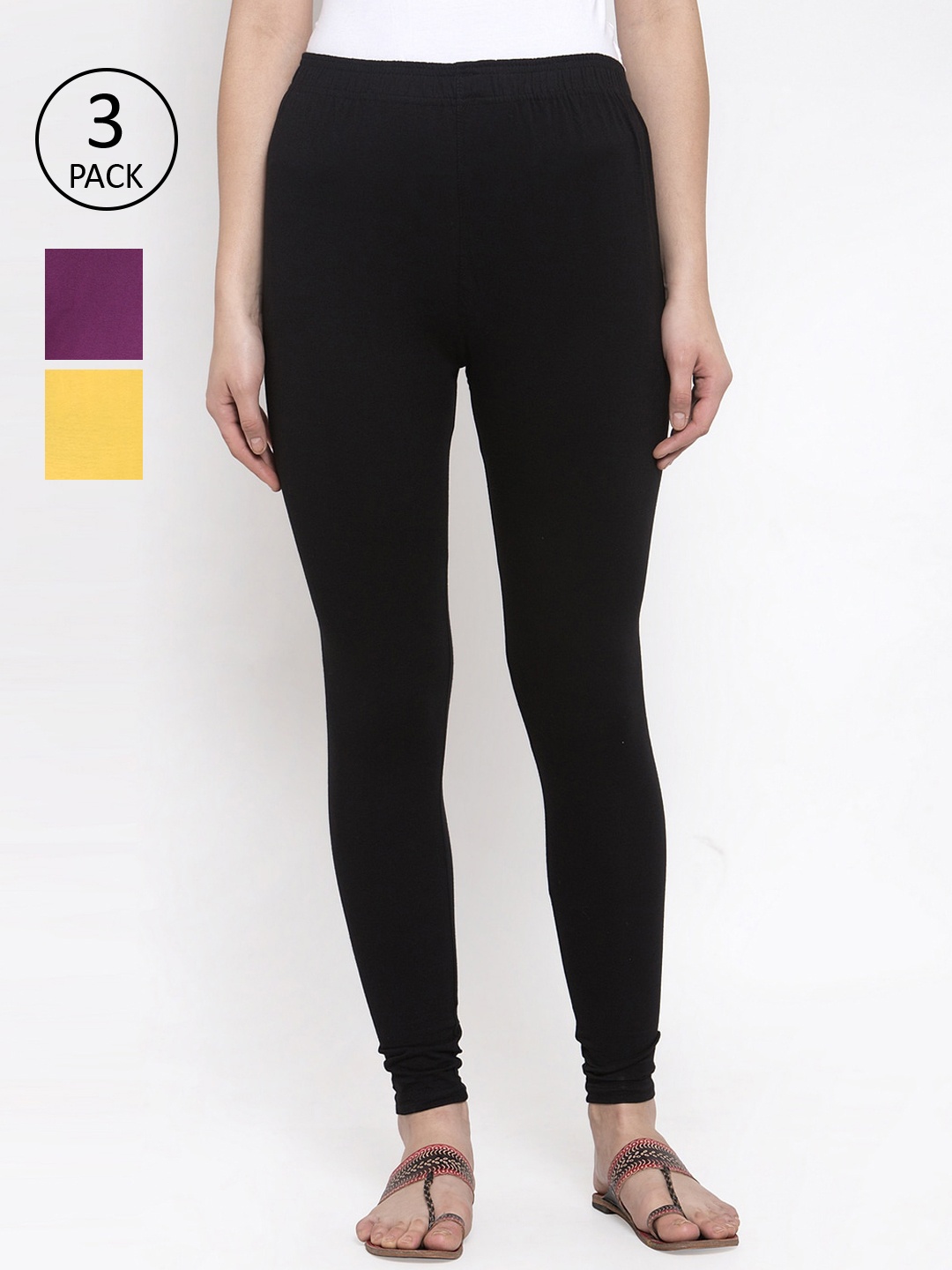 

TAG 7 Women Pack Of 3 Solid Leggings, Black