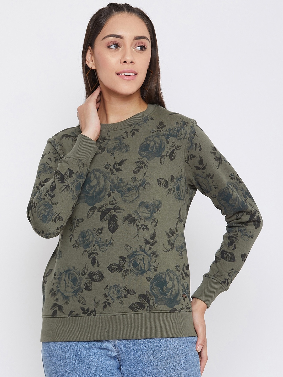 

Crimsoune Club Women Olive Green Printed Sweatshirt