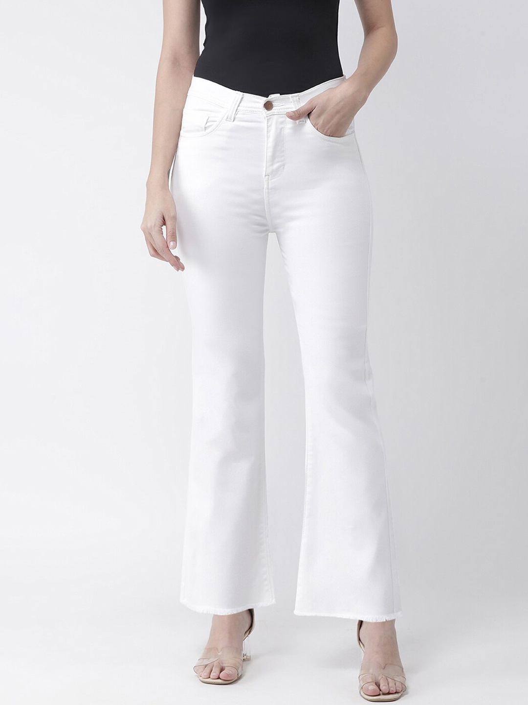 KASSUALLY Women White Wide Leg Mid-Rise Clean Look Jeans