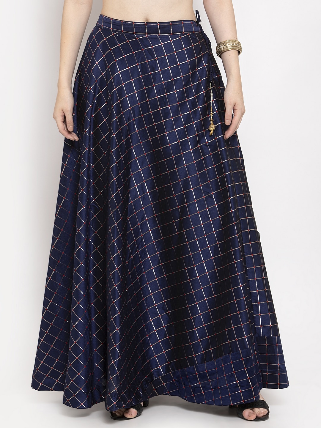 

Clora Creation Women Navy Blue Checked Flared Maxi Skirt