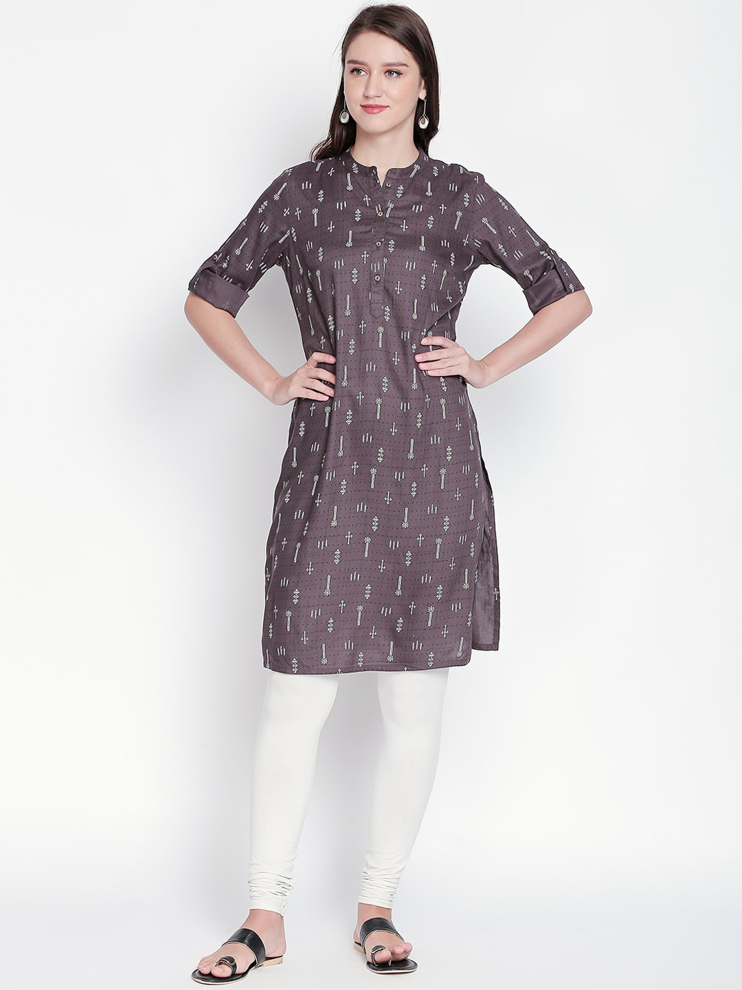 

RANGMANCH BY PANTALOONS Women Grey Printed Straight Kurta