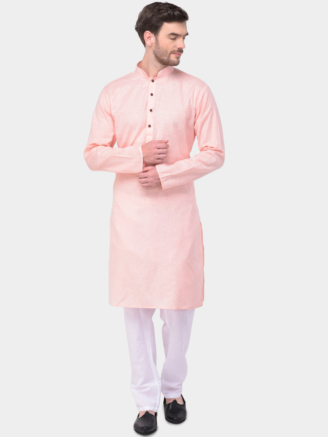 

SG LEMAN Men Pink & White Solid Kurta with Pyjamas