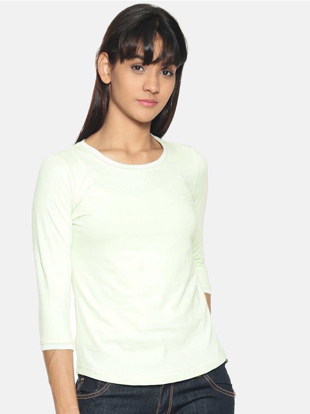 

Kryptic Women Lime green Solid Round Neck T-shirt