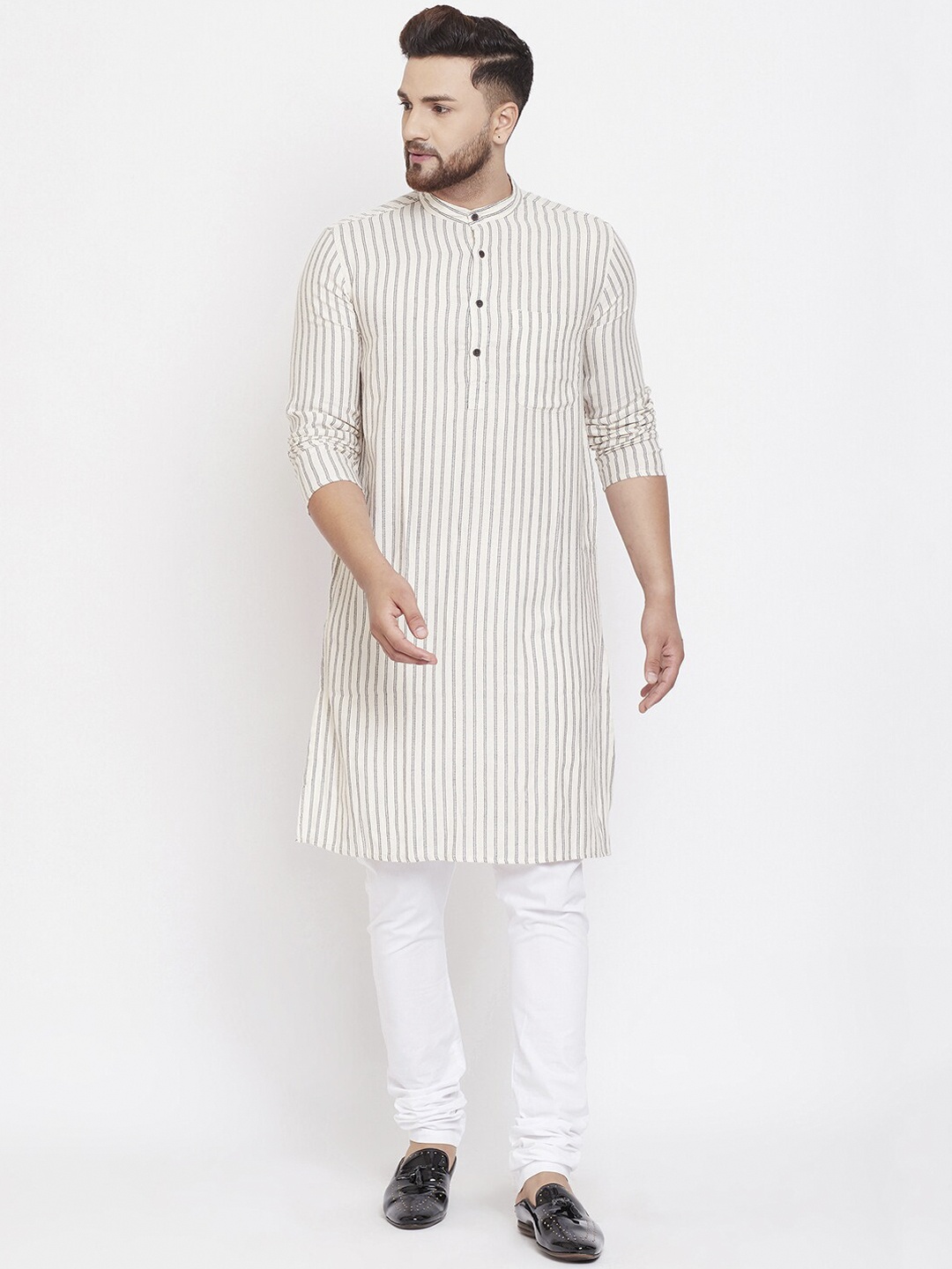

even Men Off-White Striped Pathani Kurta