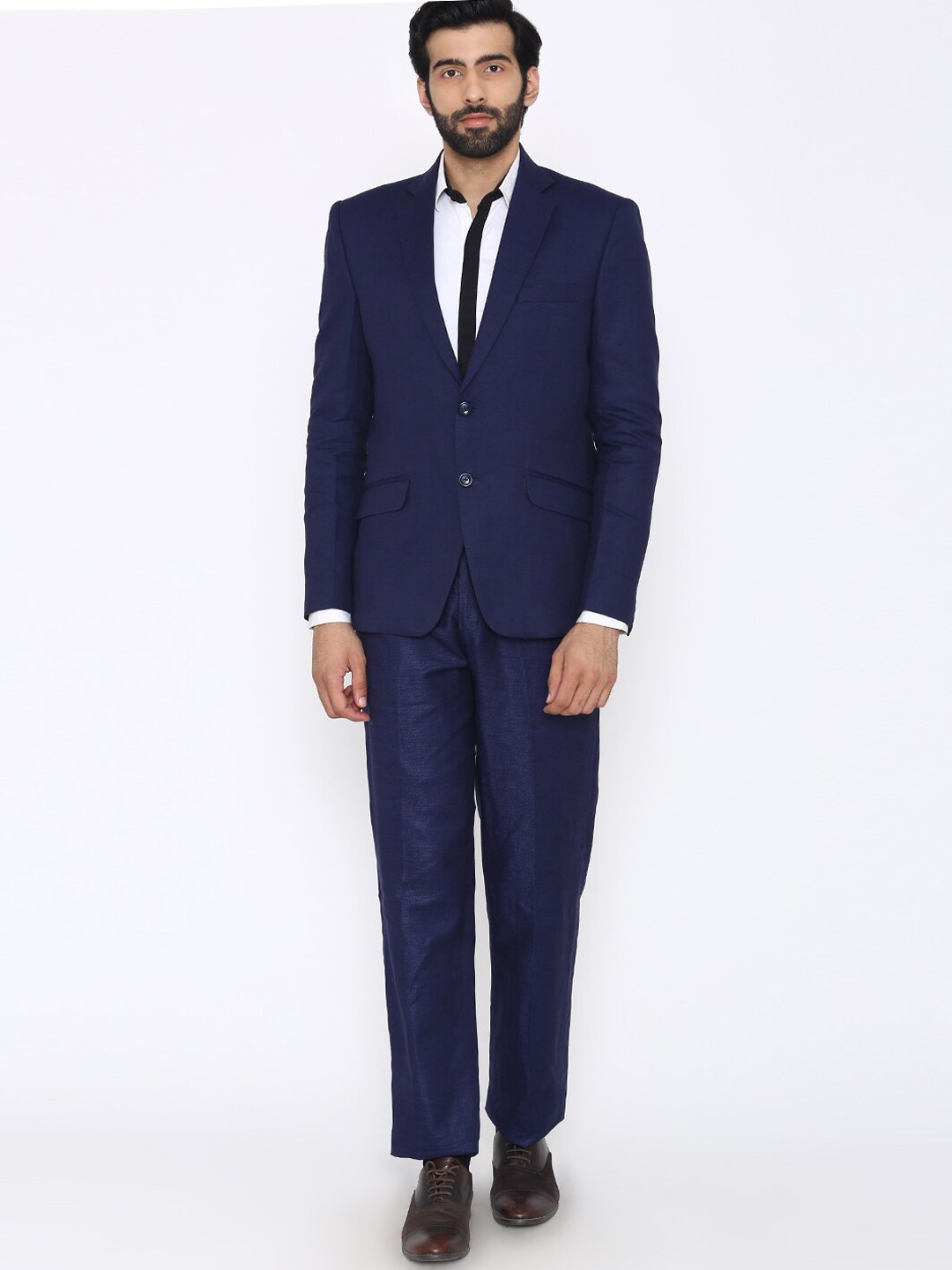 

Wintage Men Navy Blue Solid Tailored-Fit Single-Breasted Pure Linen Formal Suit