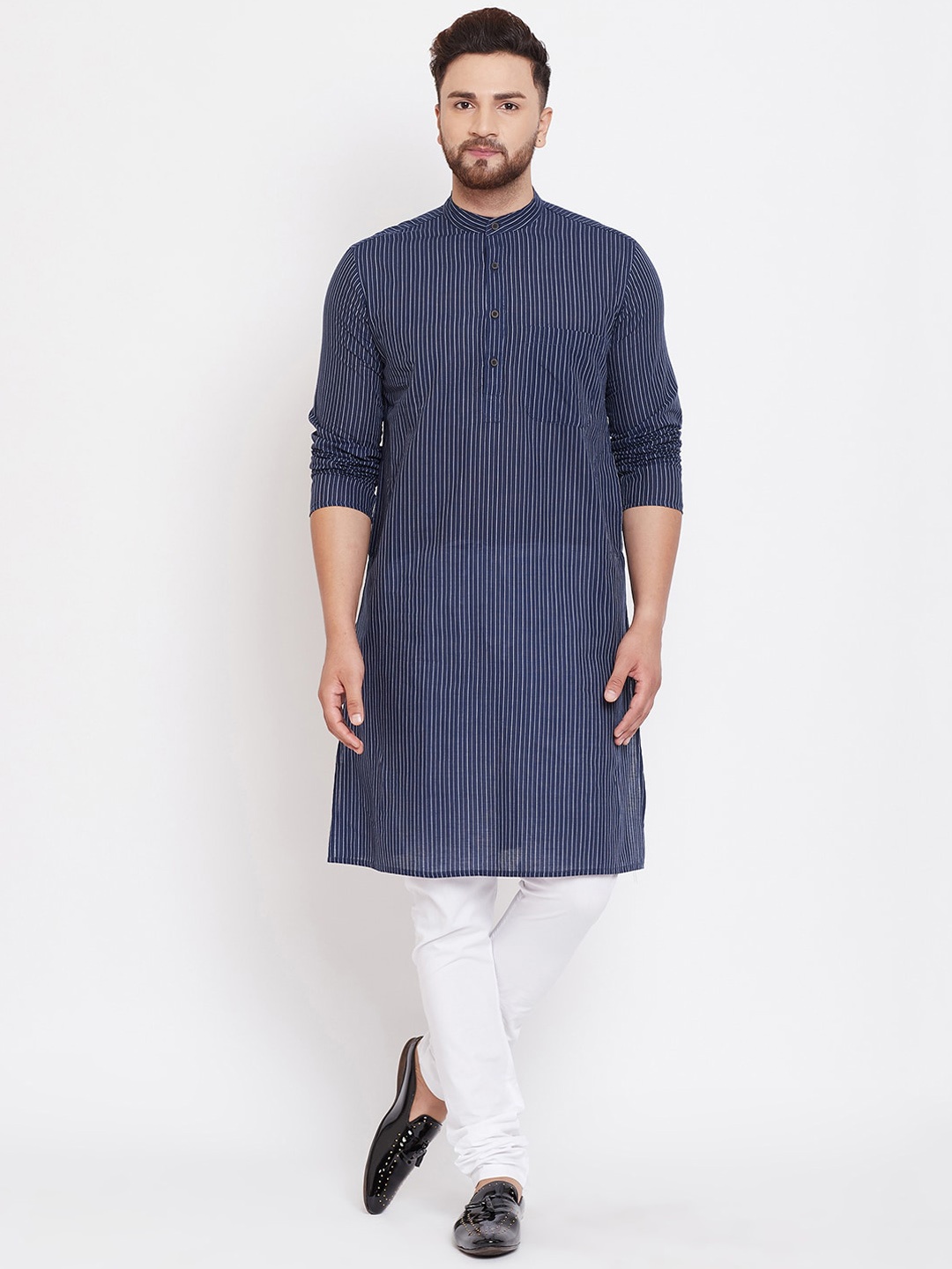 

even Men Blue Striped Straight Kurta