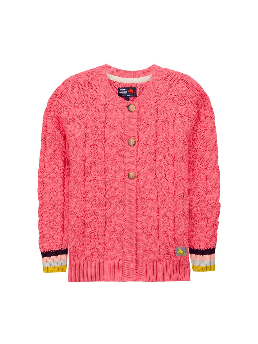 

Cherry Crumble Girls Coral Pink Solid Front-Open Sweater
