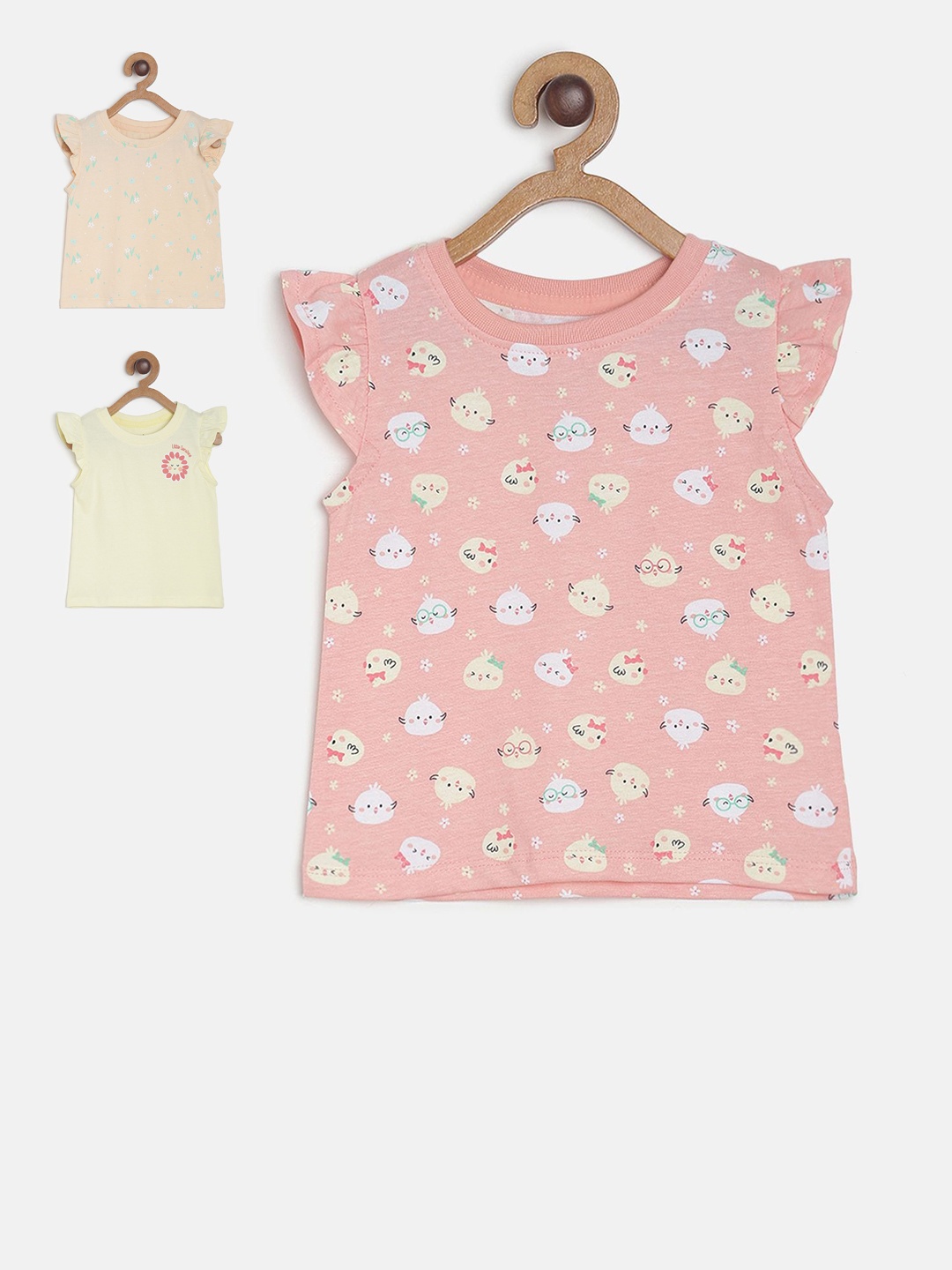 

MINI KLUB Girls Pack of 3 Printed Pure Cotton Tops, Multi