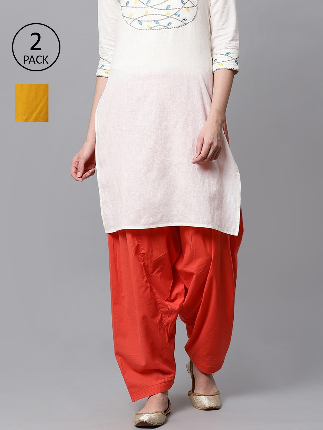 

Kifahari Women Pack Of 2 Solid Loose-Fit Salwars, Mustard