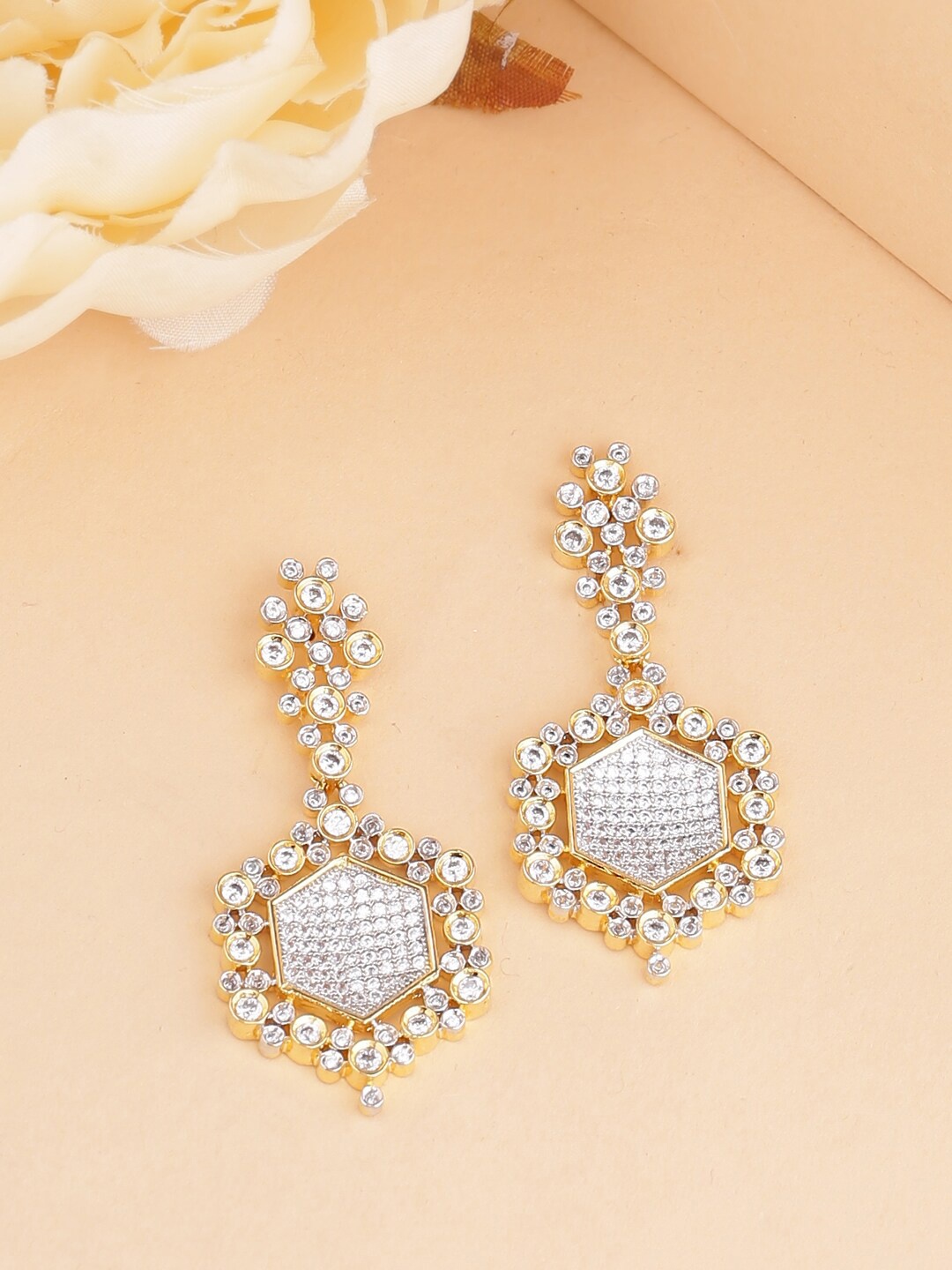 

Tistabene White & Gold Geometric Drop Earrings