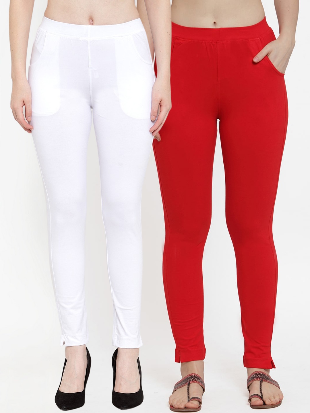 

TAG 7 Women Pack Of 2 Solid Ankle-Length Straight-Fit Leggings, Red