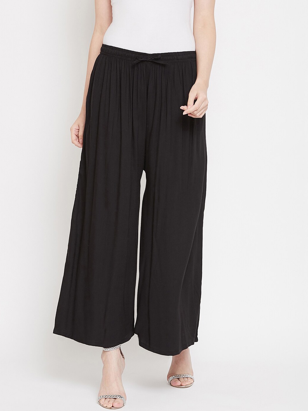 Castle Women Black Solid Flared Palazzos