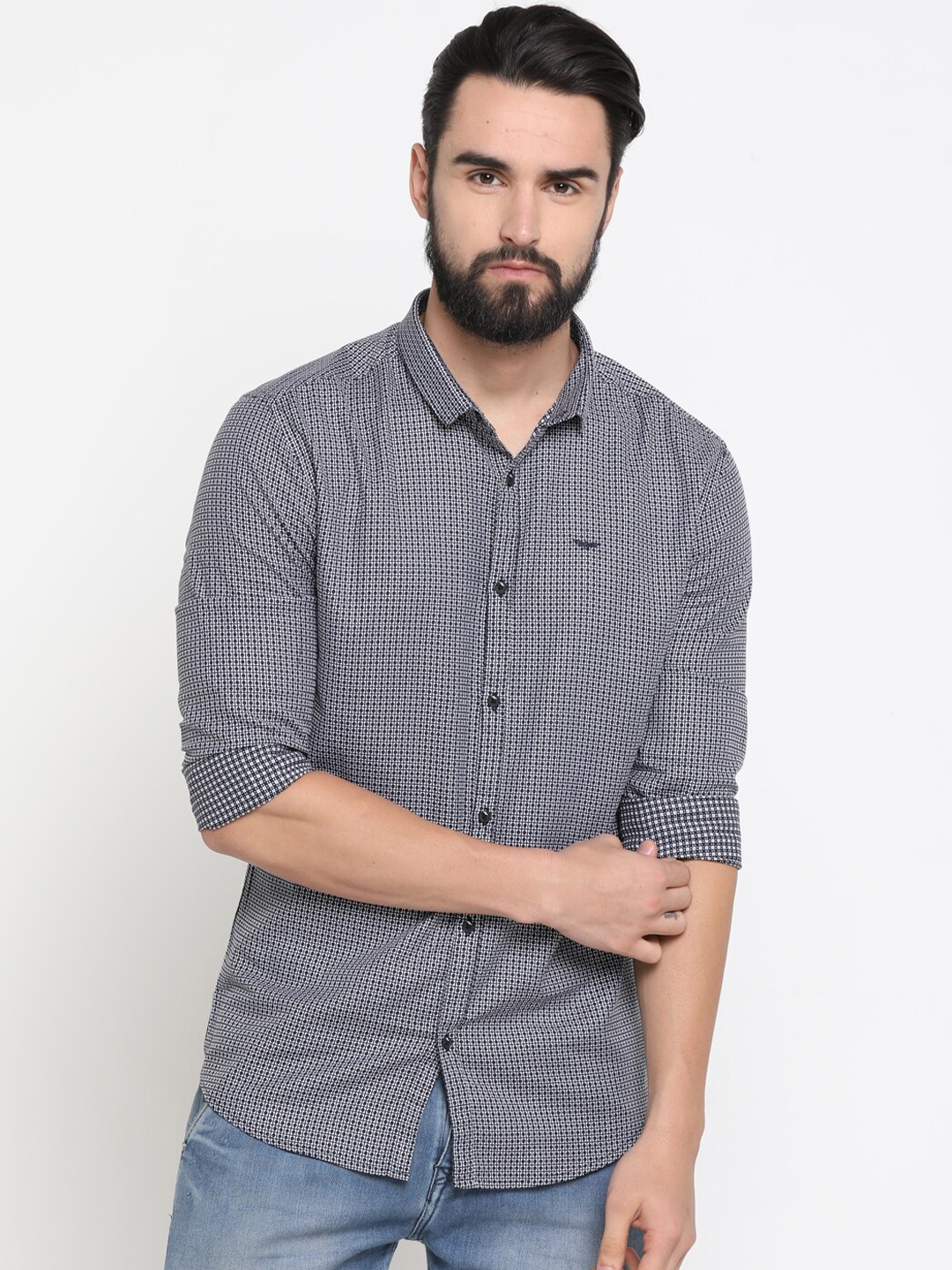 

SHOWOFF Men Navy Blue Slim Fit Printed Casual Shirt