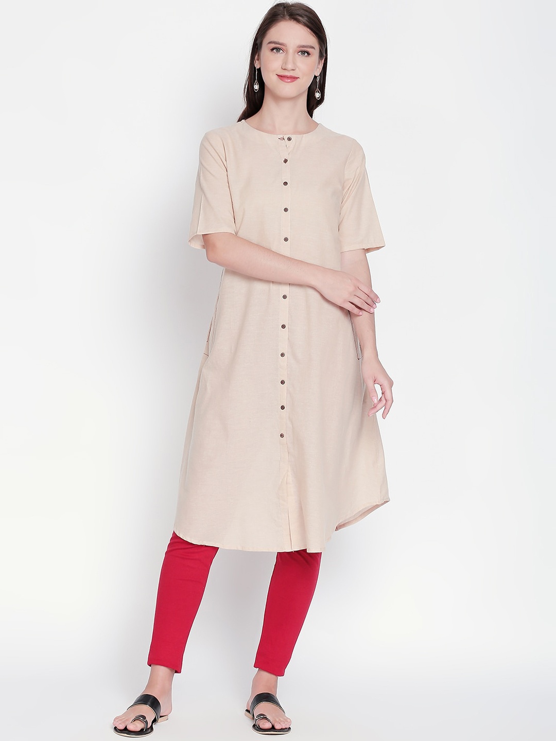 

RANGMANCH BY PANTALOONS Women Beige Solid A-Line Kurta