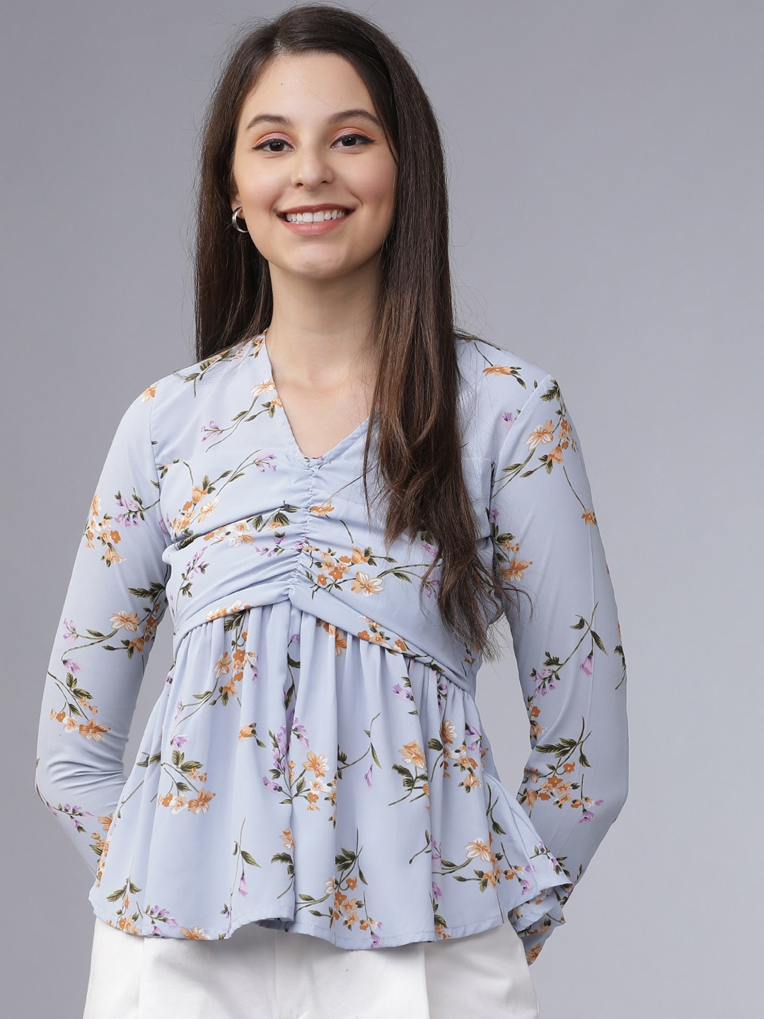 

Tokyo Talkies Women Blue Printed Empire Top