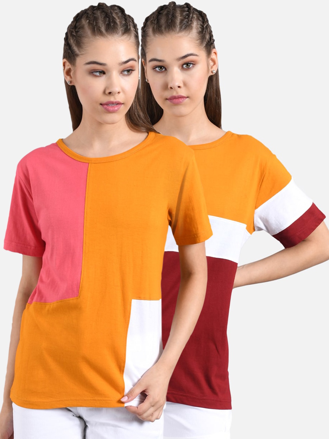 

Kotty Women Pack of 2 Colourblocked Round Neck T-shirts, Multi
