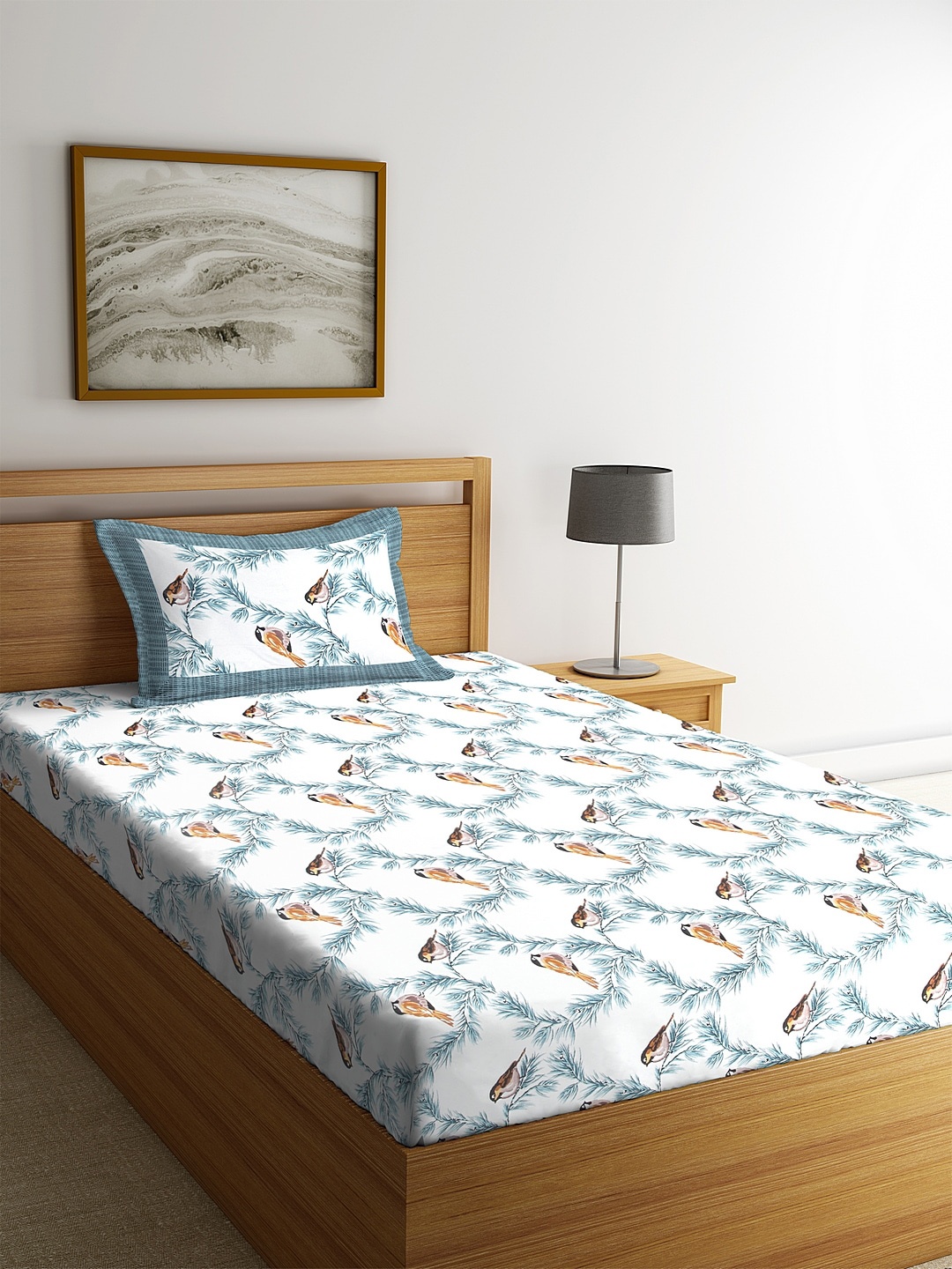 

Rajasthan Decor White Floral 144 TC Cotton 1 Single Bedsheet with 1 Pillow Covers