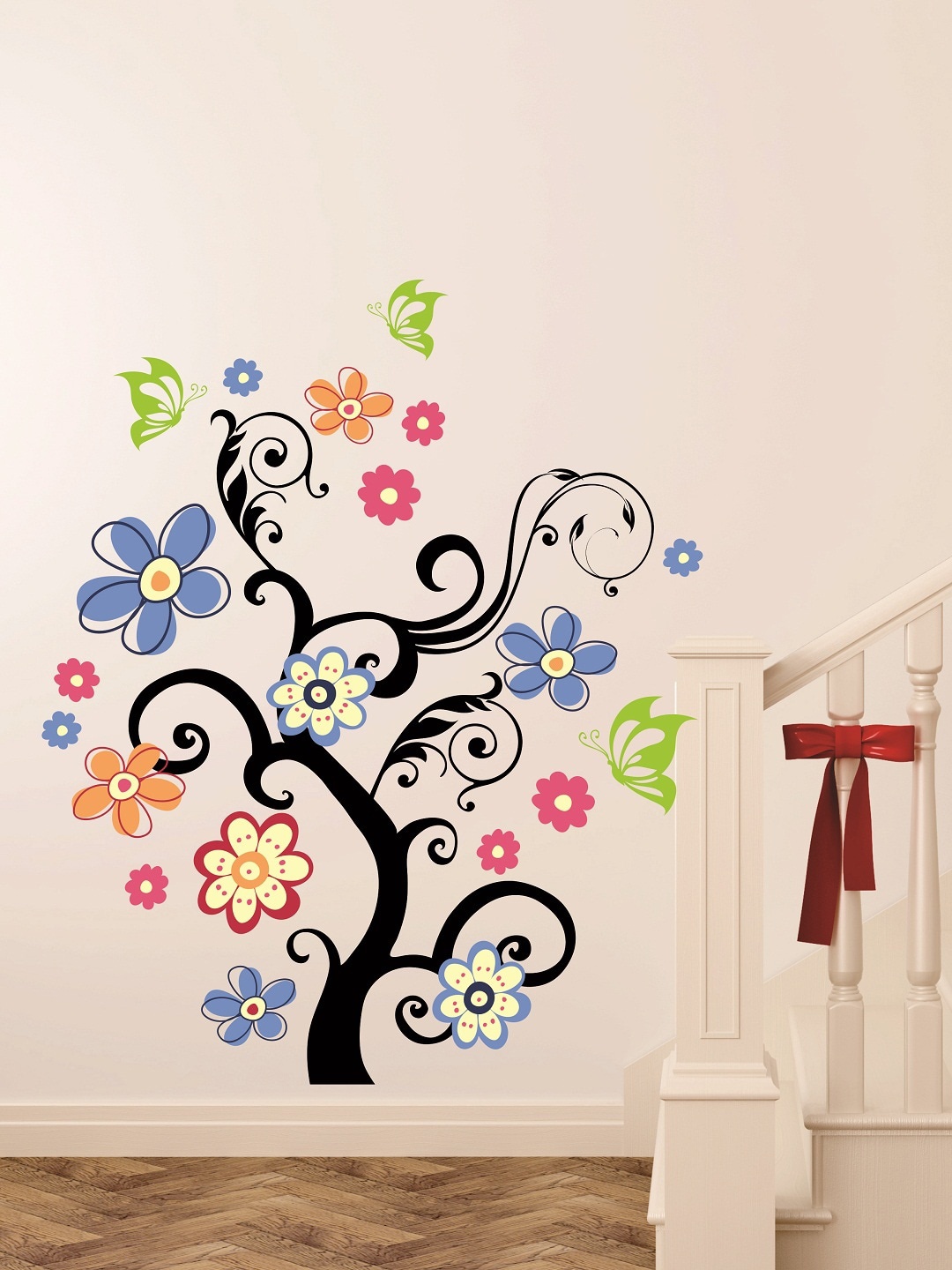 

WALLSTICK Black & Blue Floral Large Vinyl Wall Sticker