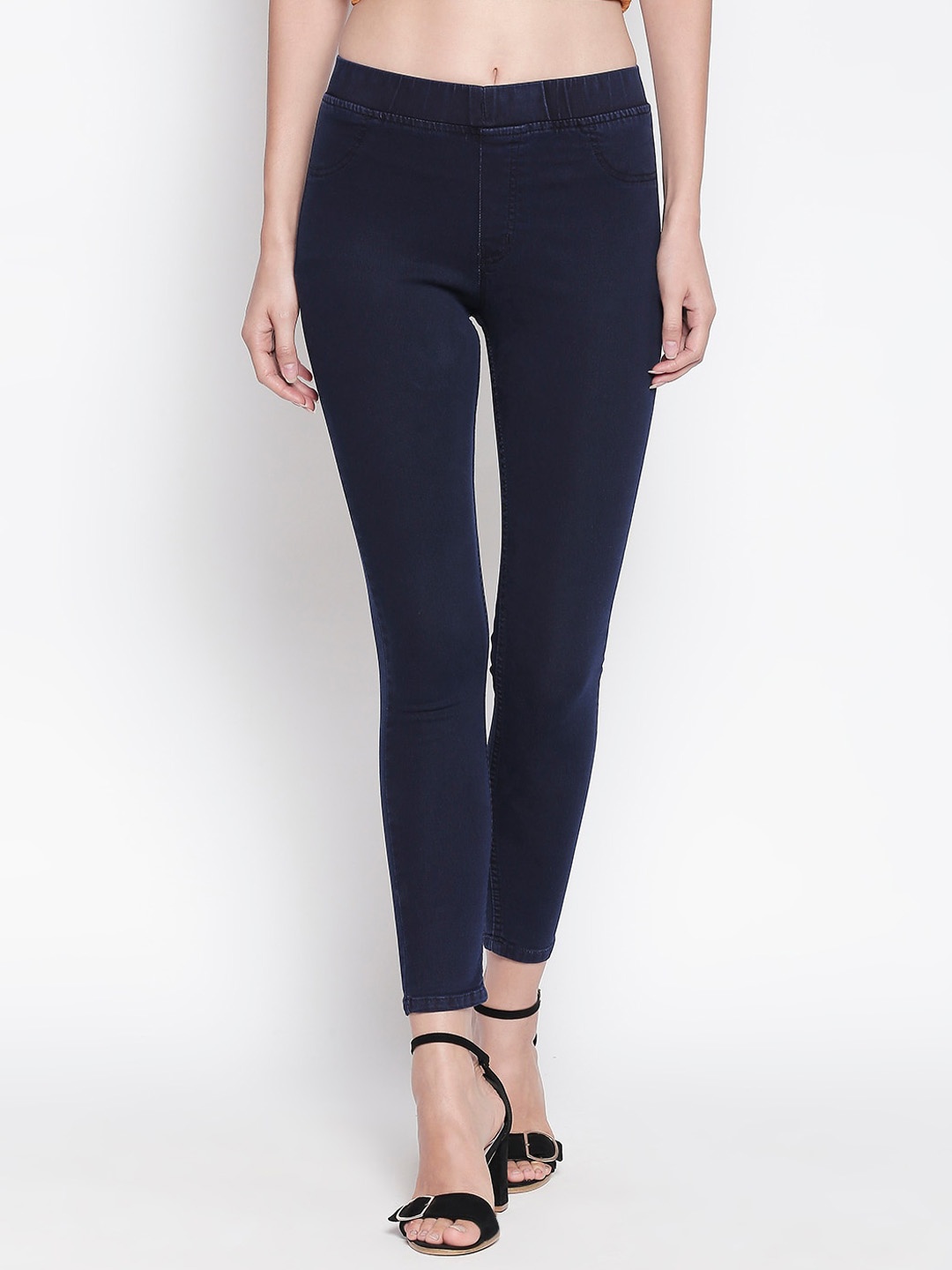 

High Star Women Navy Blue Solid Stretchable Treggings