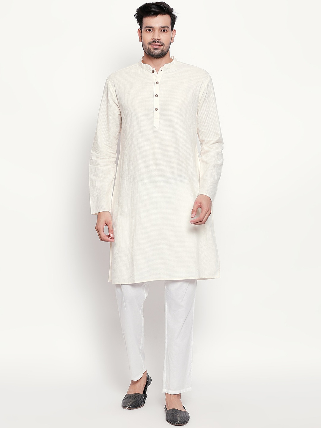 

indus route by Pantaloons Men White Checked Straight Kurta
