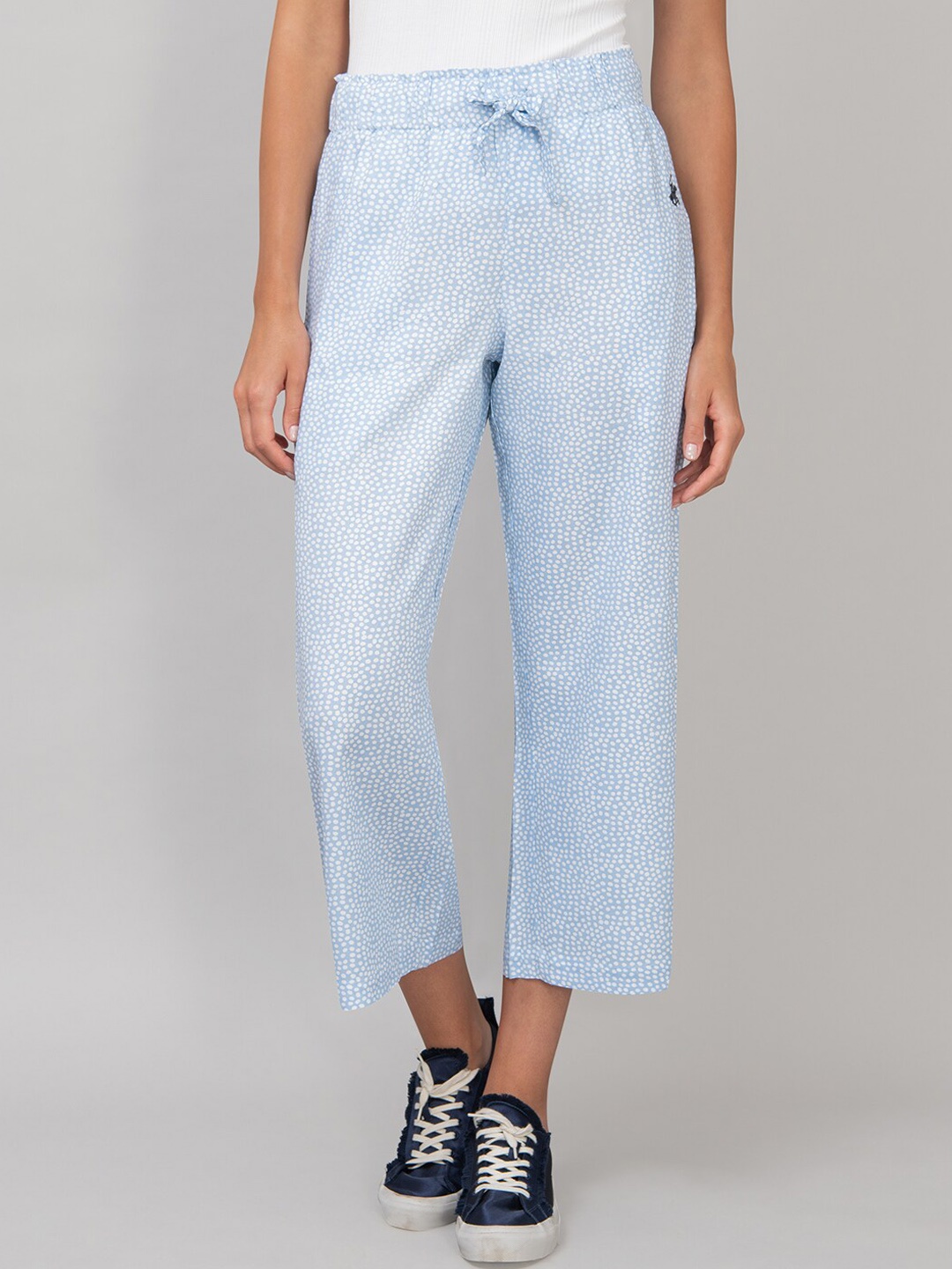 Beverly Hills Polo Club Women Blue Regular Fit Printed Regular Trousers