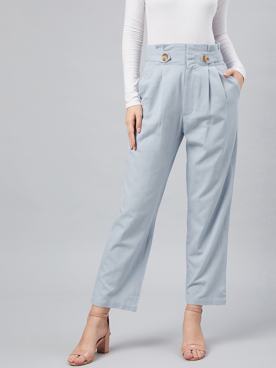 

Marie Claire Women Blue Regular Fit Solid Linen Regular Trousers