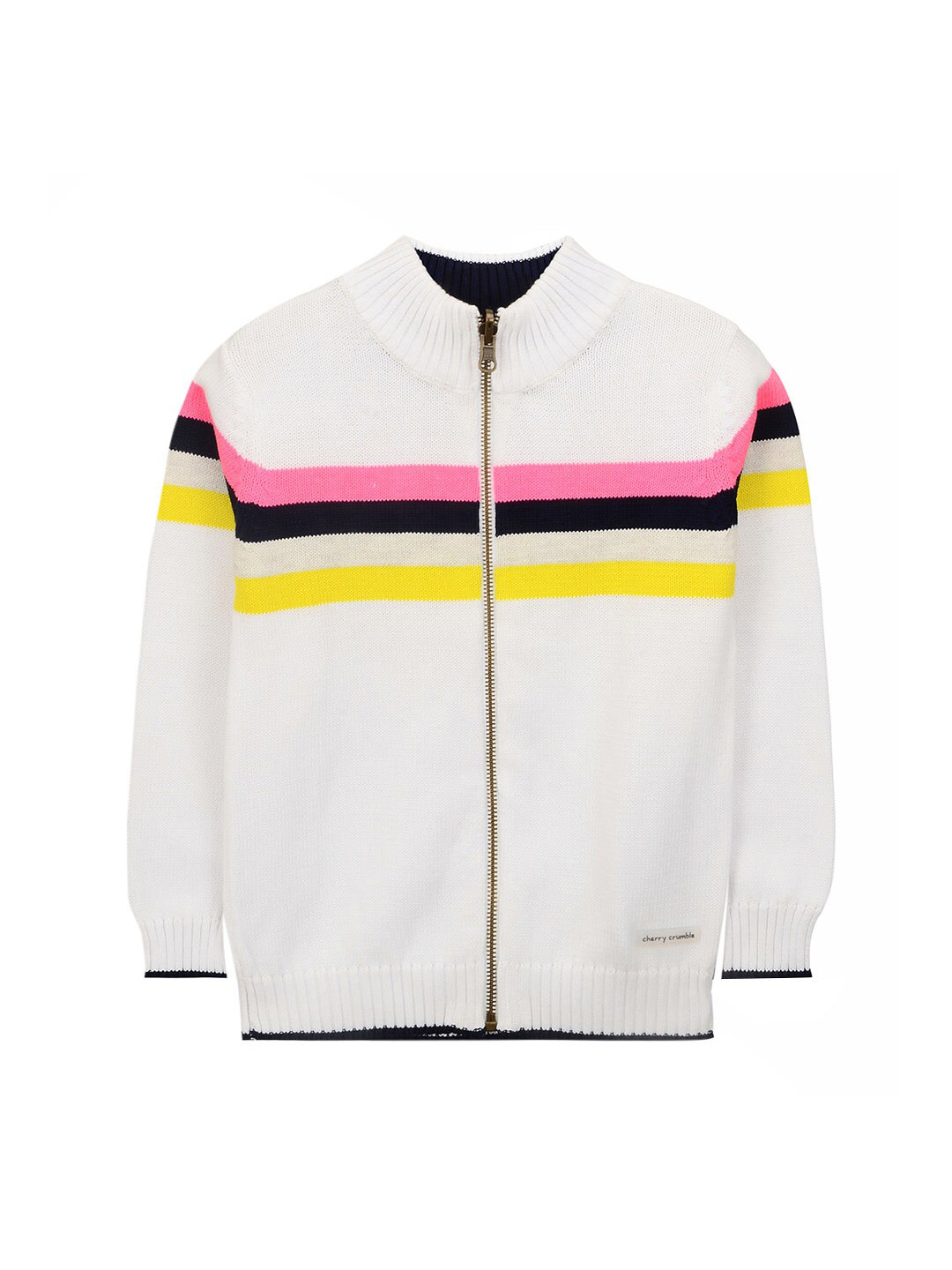 

Cherry Crumble Unisex Kids White Striped Front-Open Sweater