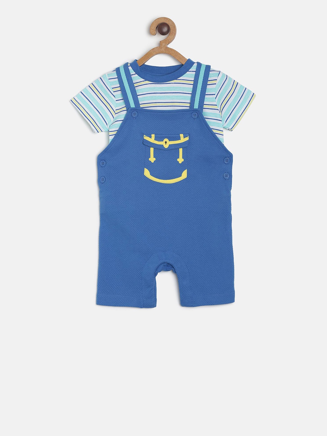 

MINI KLUB Infant Boys Blue Printed Romper with Striped Tshirt