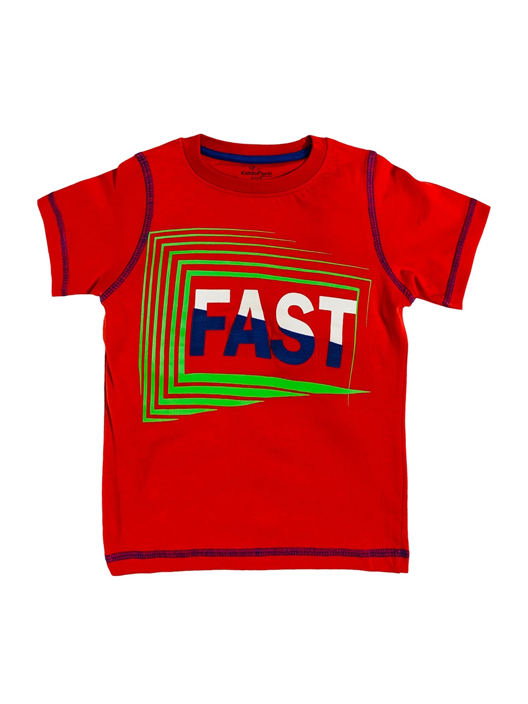 KiddoPanti Boys Red Printed Round Neck Pure Cotton T-shirt