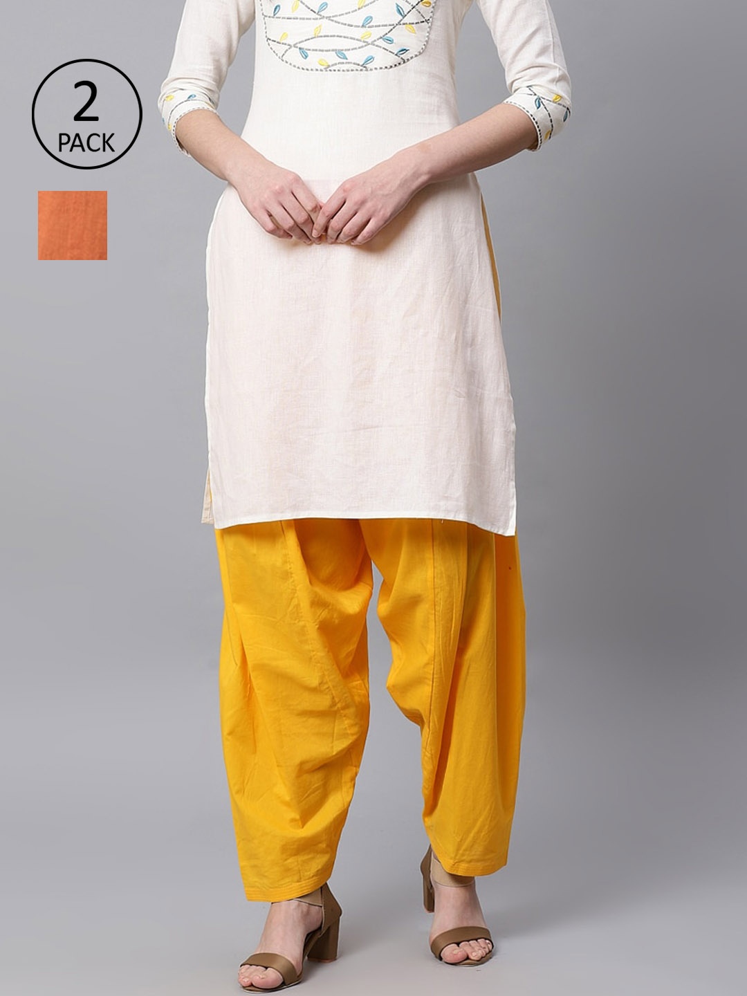 

Kifahari Women Pack Of 2 Solid Loose-Fit Salwars, Mustard