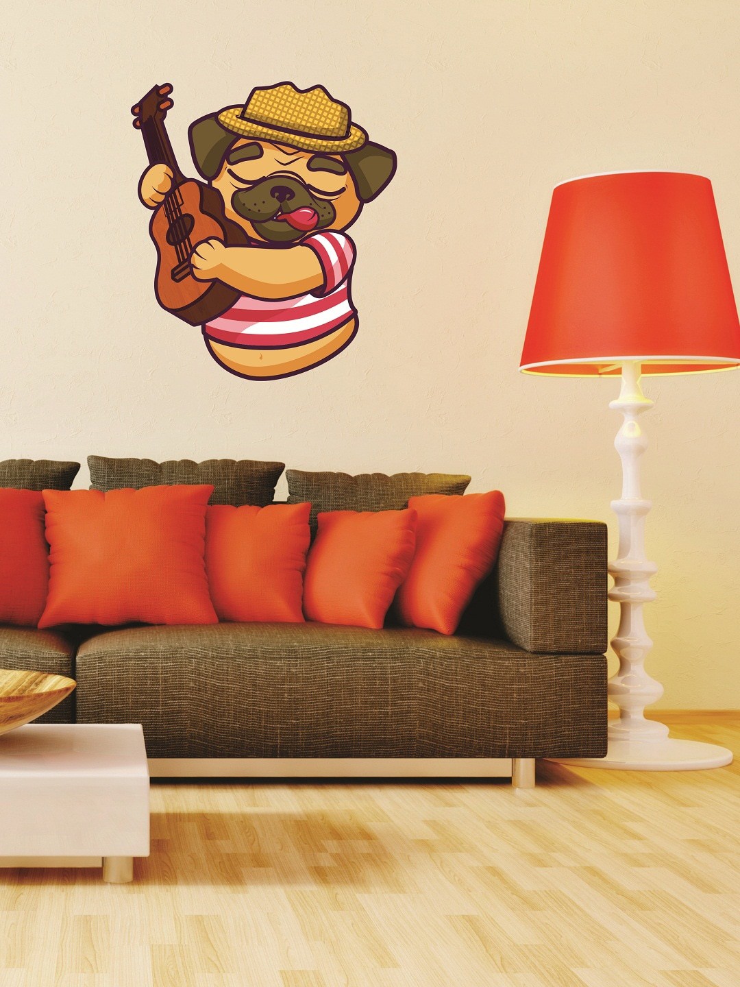 

WALLSTICK Multicolored Puppy With Ukulele Large Vinyl Wall Sticker, Multi