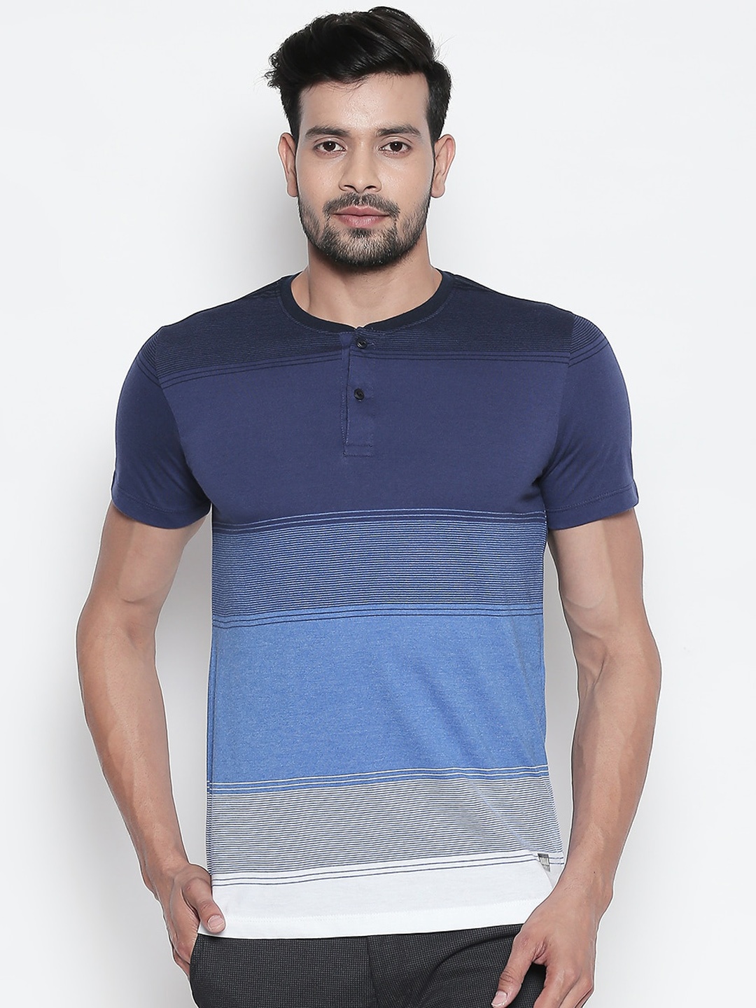 

Urban Ranger by pantaloons Men Multicoloured Colourblocked Henley Neck Pure Cotton T-shirt, Multi