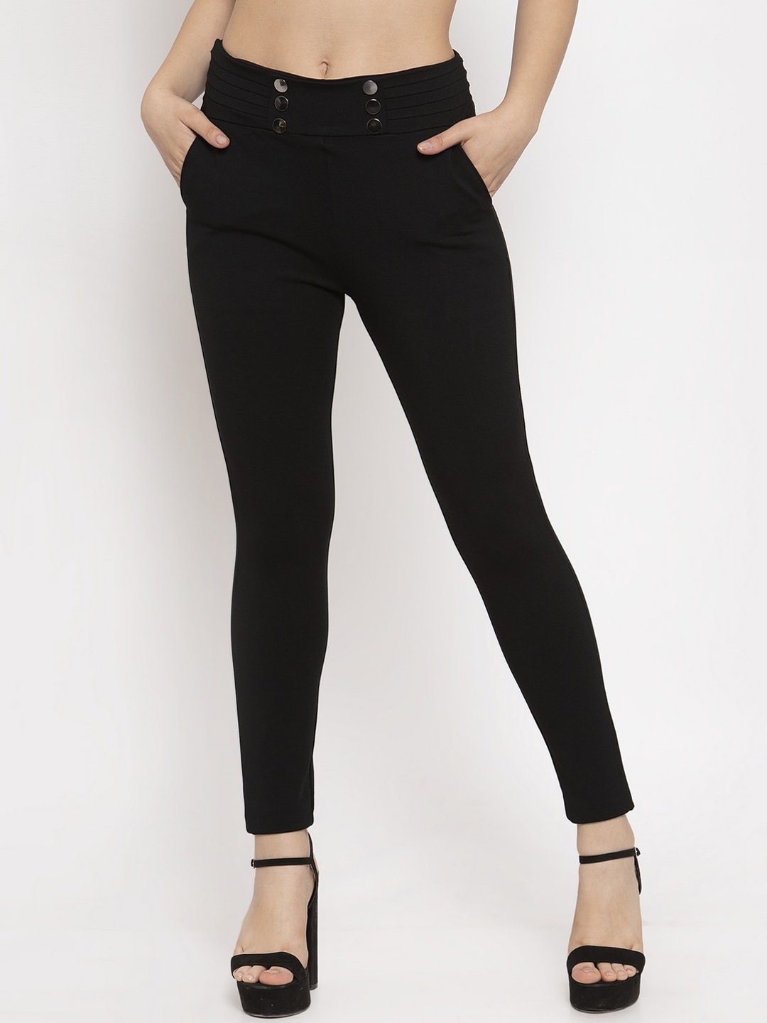 

Clora Creation Women Black Solid Treggings