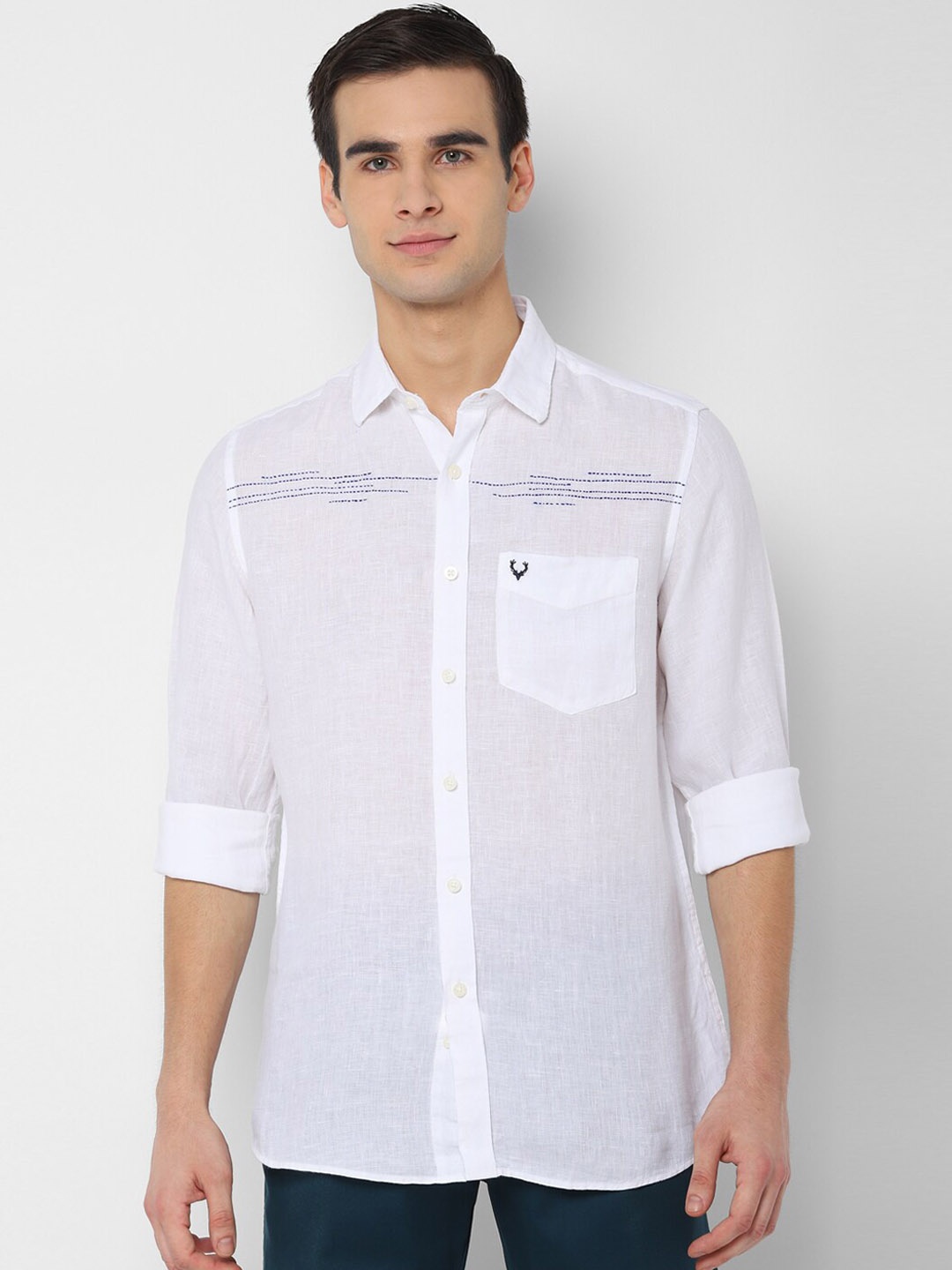 Allen Solly Men White Slim Fit Self Design Pure Linen Casual Shirt