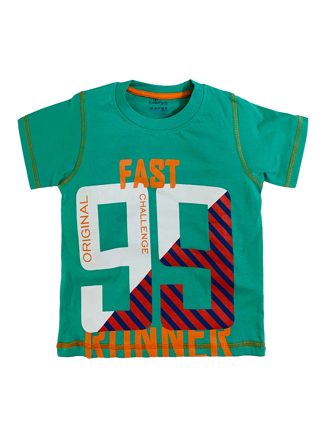 

KiddoPanti Boys Green Printed Round Neck Pure Cotton T-shirt