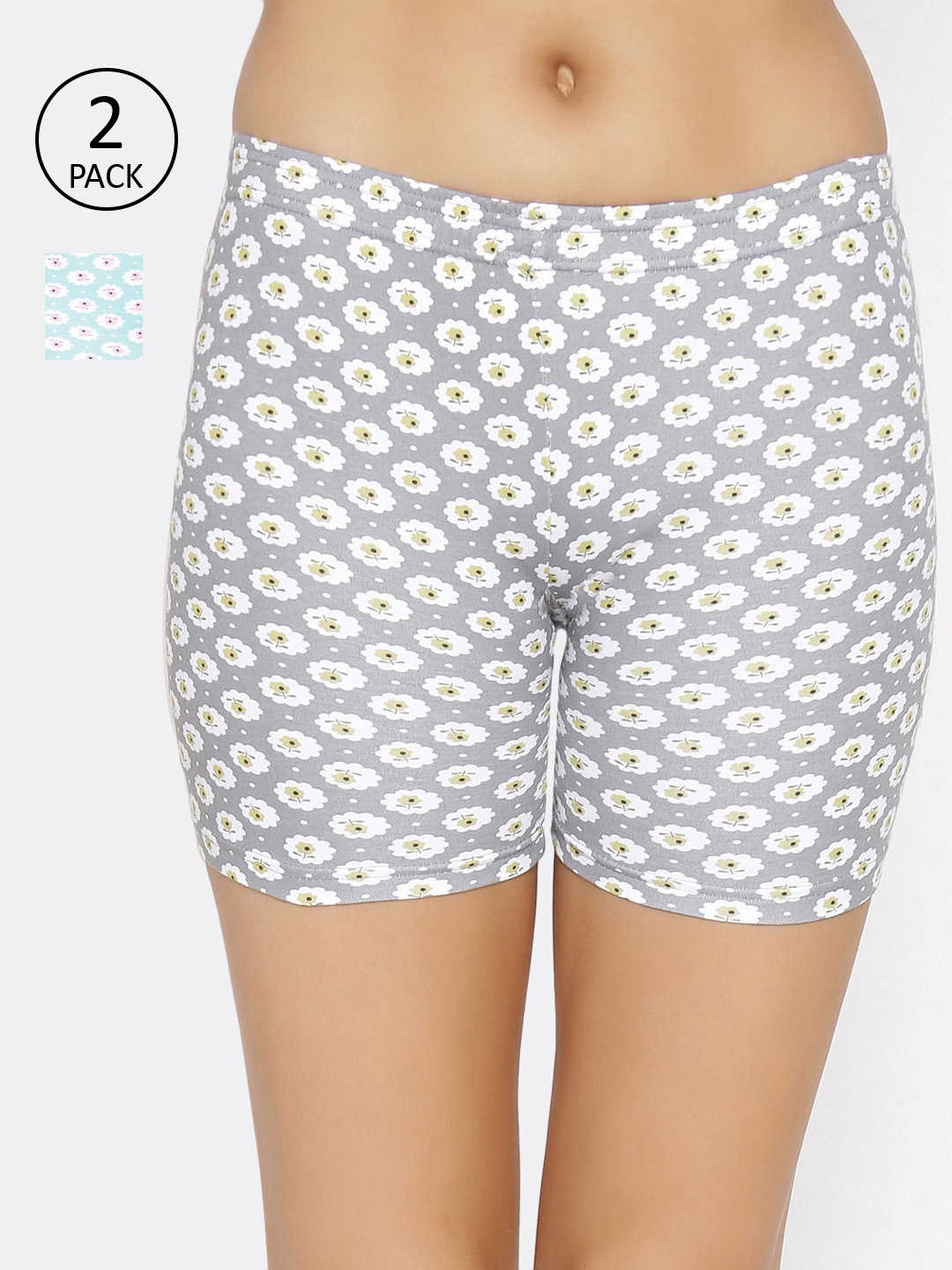 

Lady Lyka Women Pack Of 2 Printed Boy Shorts C-SHORT-PT-08-09, Turquoise blue