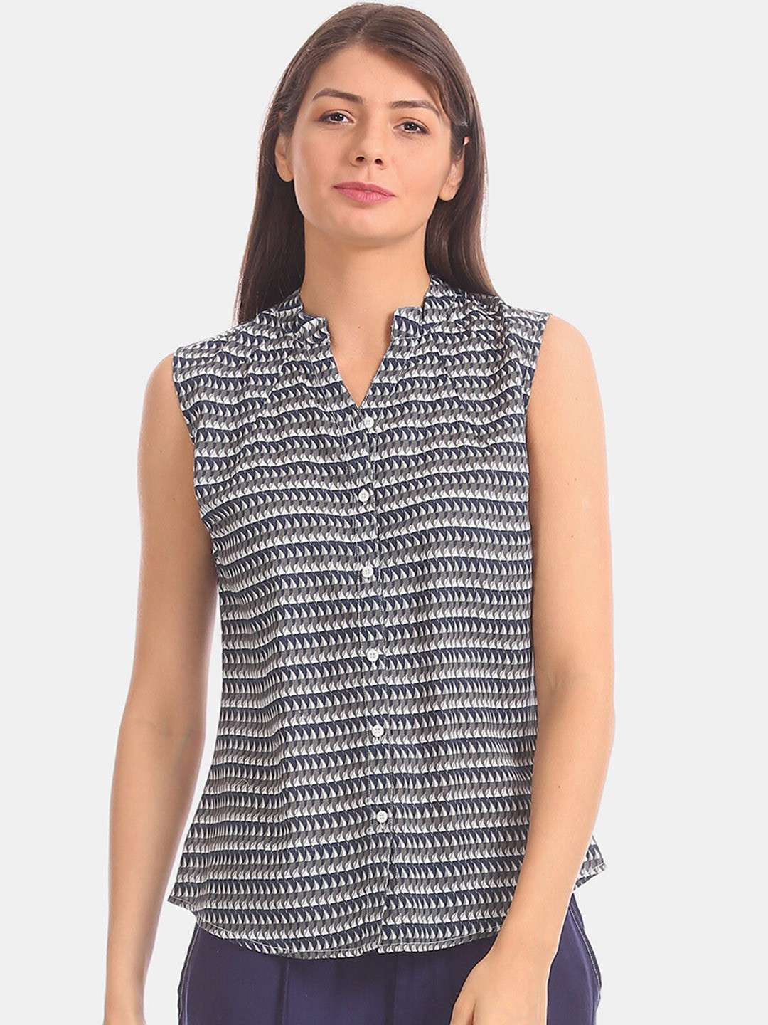 

U.S. Polo Assn. Women Grey & Navy Blue Regular Fit Printed Casual Shirt