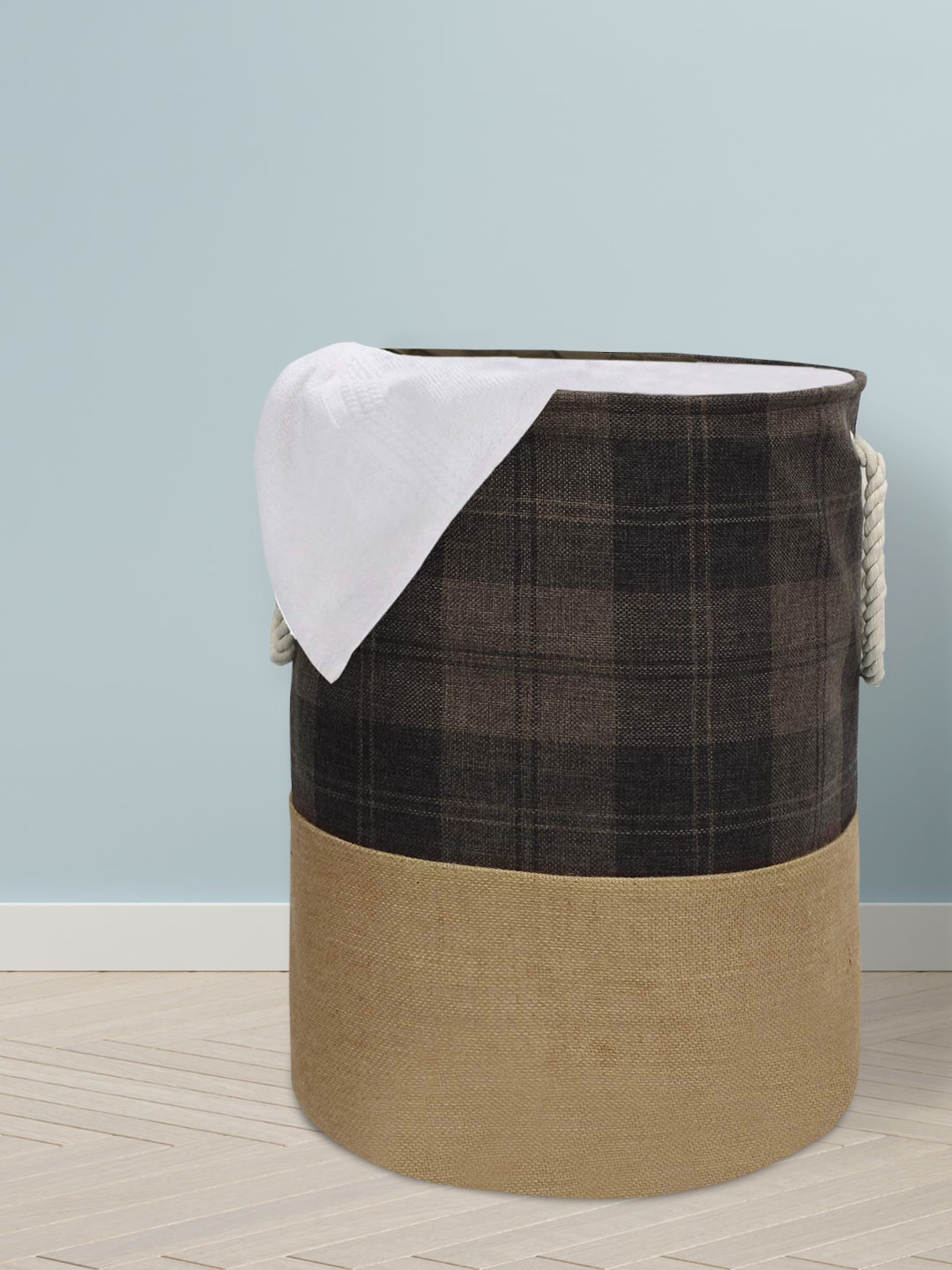 

HomeStorie Brown & Beige Printed Round Foldable Cloth Laundry Basket
