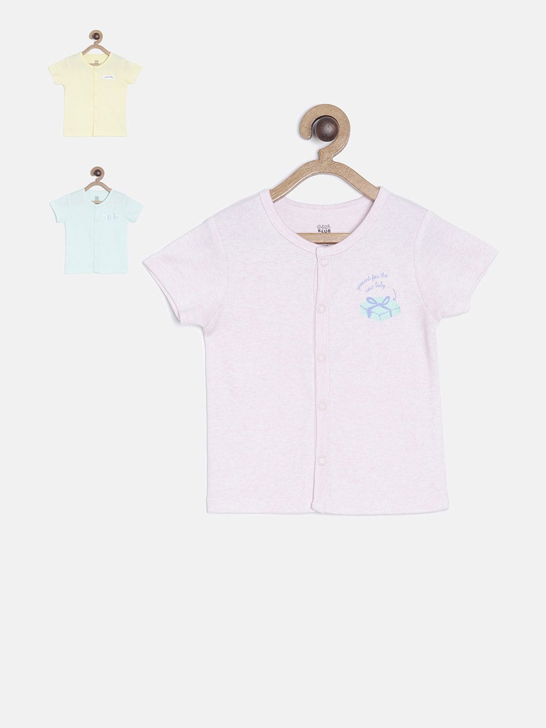 

MINI KLUB Unisex Kids Pack Of 3 Printed Cotton Round Neck Pure Cotton T-shirt, Lavender